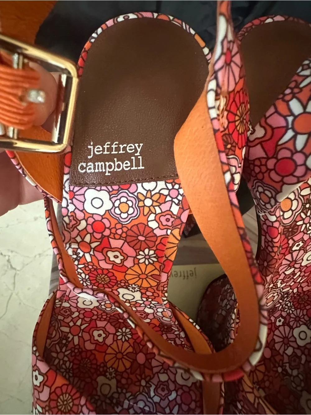 Jeffrey Campbell Floral Platform Sandals in Pink and Orange